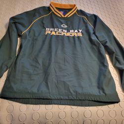 Men Med NFL Reebok GREEN BAY PACKERS pullover vneck green dri-fit windbreaker Lot 47