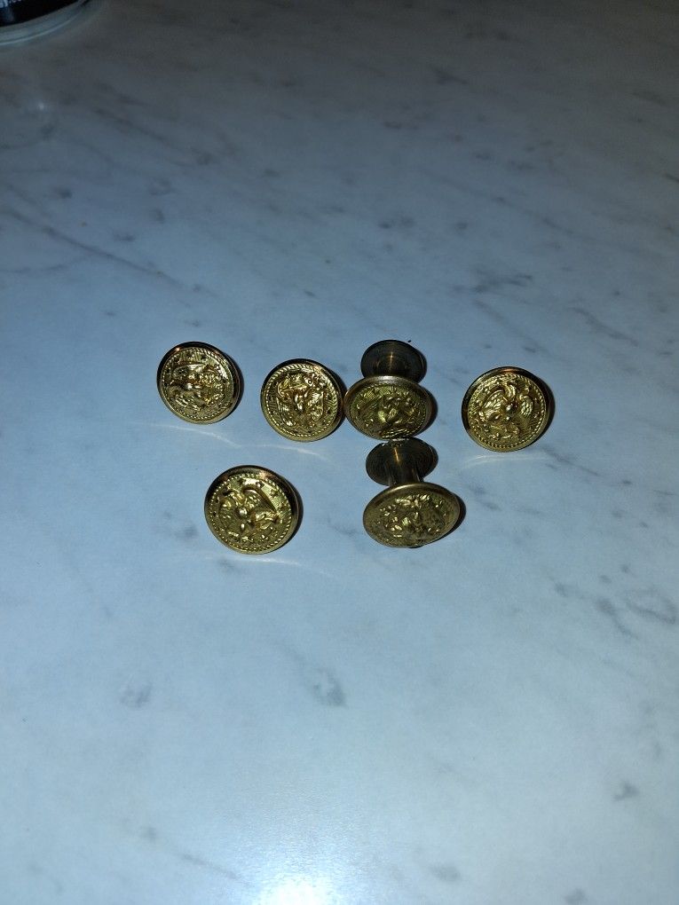 Vintage Gold Eagle Buttons (Set of 6) – Military Style Brass