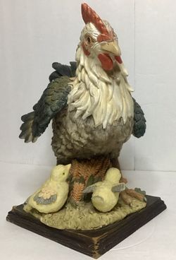 HEN with CHICKS Resin Statue 12” Large, Vintage