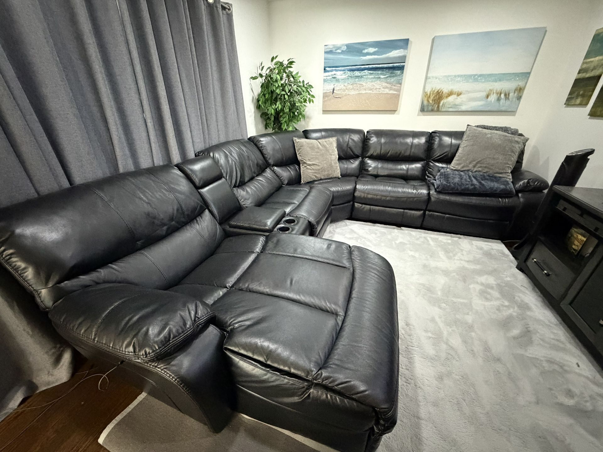 Black Electric Leather Sectional