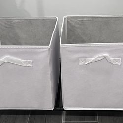 Set of 4 Collapsable White Fabric Storage Bins with Handles