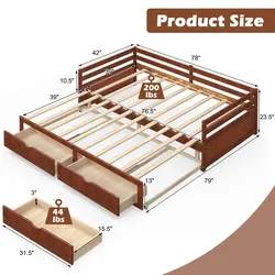 Wooden trundle day bed with drawers