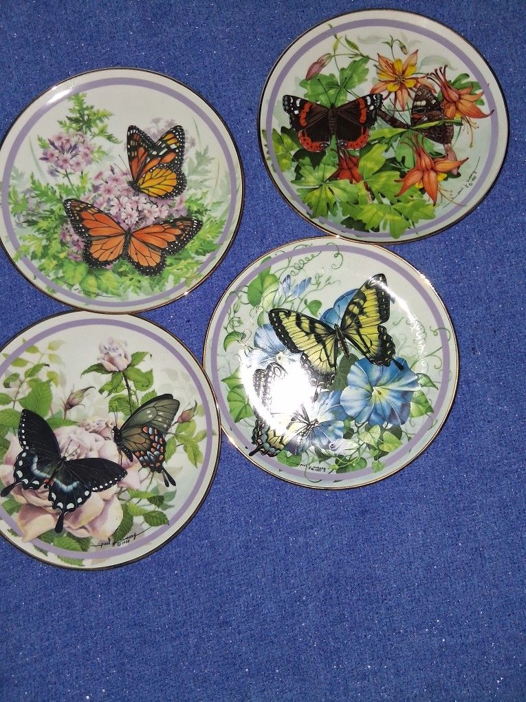 8 Decorative Plates Butterfly Garden $65