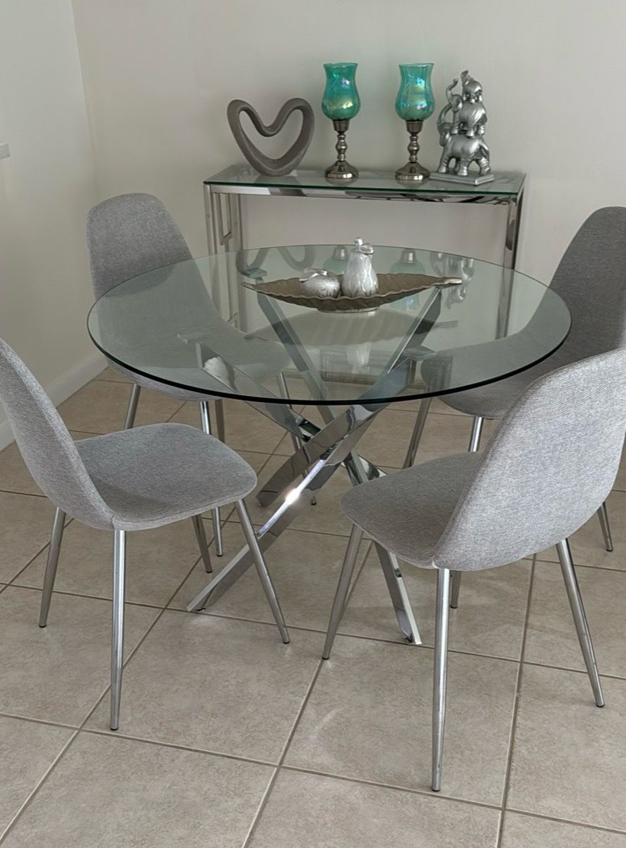 Modern Glass Dining Set + Matching Console Table (Sold Together or Separately)