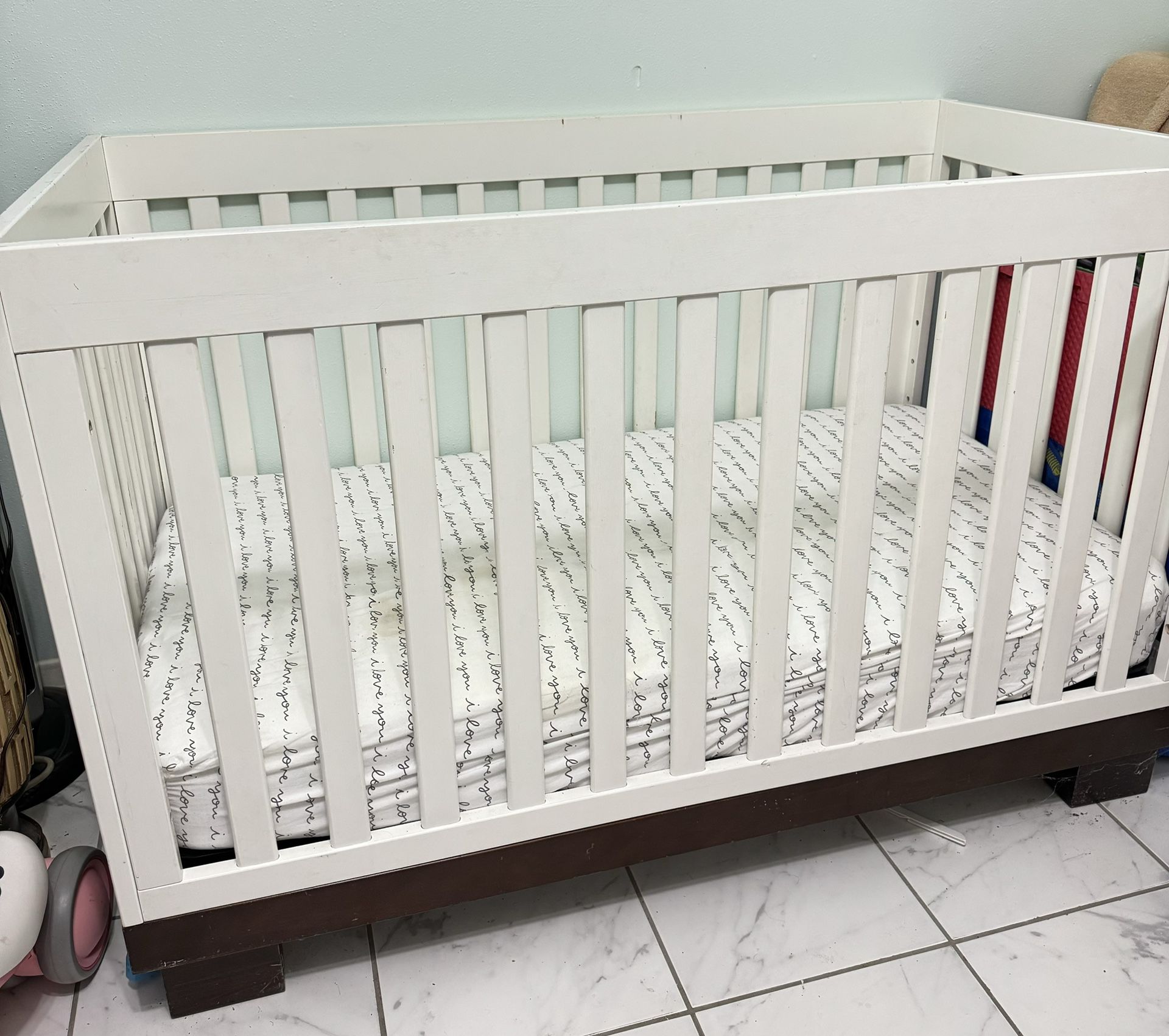 $90- White Wood Baby Crib