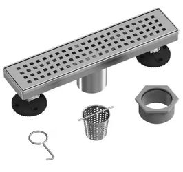 12 in. Stainless Steel Linear Shower Drain with Square Pattern Drain Cover in Brushed Nickel
