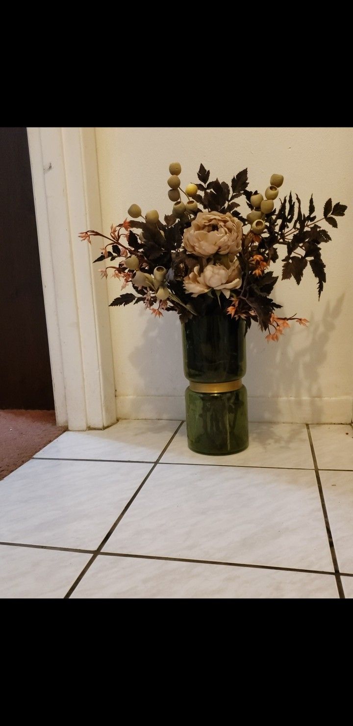 Glass Vase With Faux Flowers