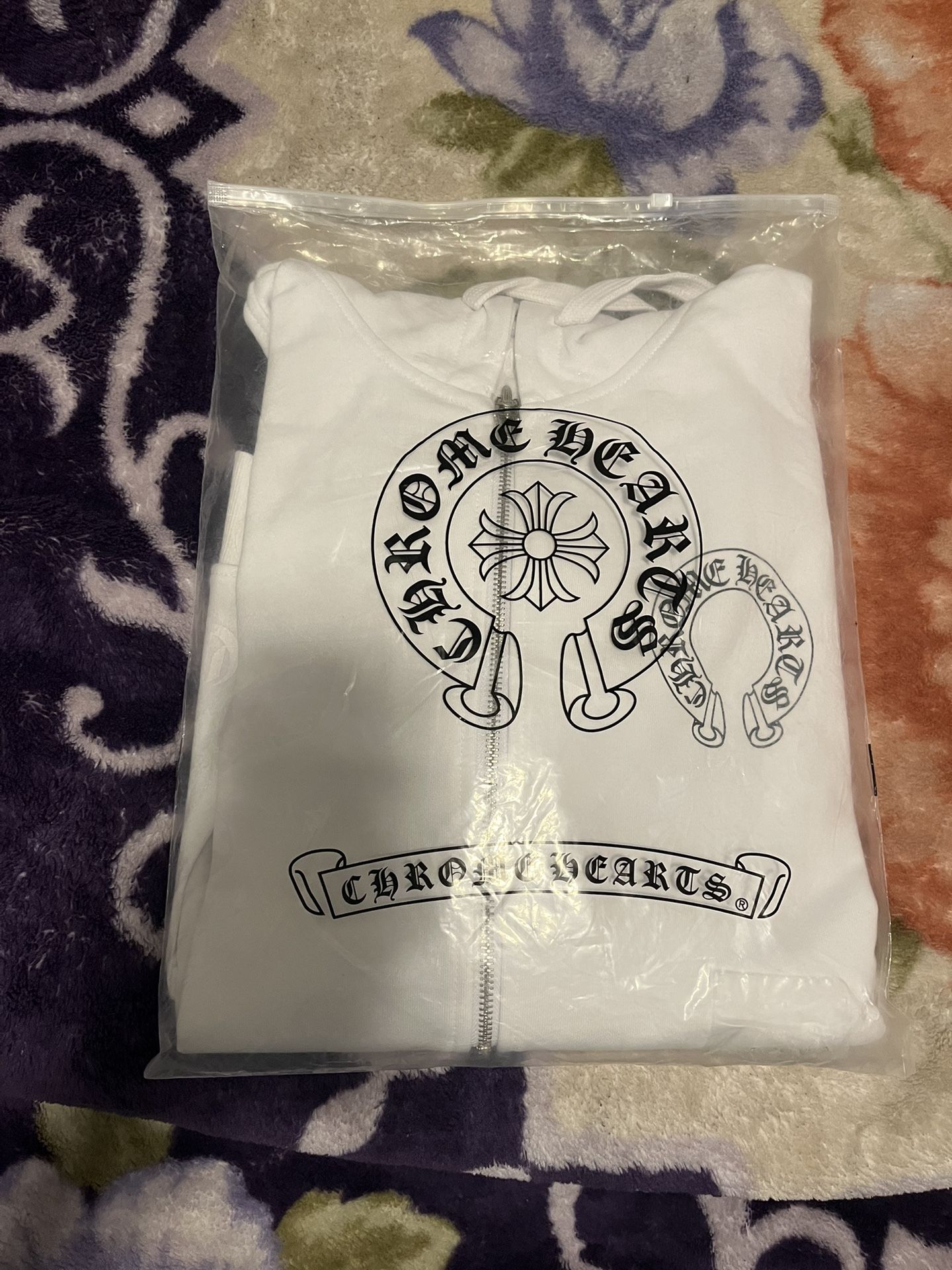 white chrome heart zip up