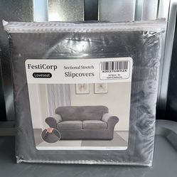 FestiCorp loveseat Sectional Stretch Sofa Slipcover, New HAS44-002/Medium/Gray