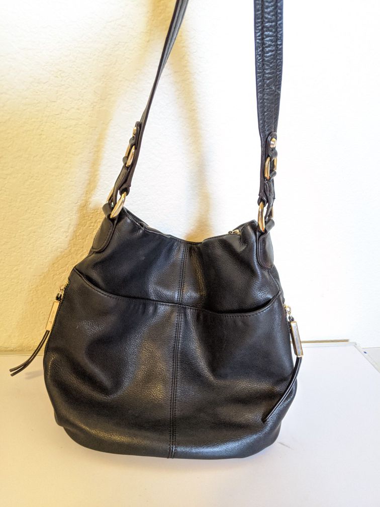 Black Pebbled Leather Purse Slouchy Hobo