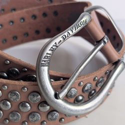 Brown Tan Harley Davidson Studded Genuine Leather Belt Sz:XS 28.5-32.5" Western
