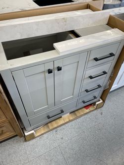 Bathroom vanity cabinet 36” solid mango Quartz top with sink and backsplash