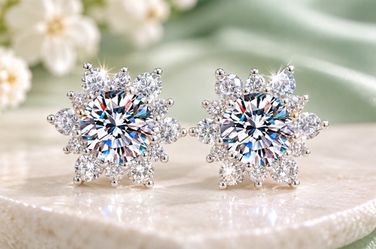 Celestial Bloom Sparkling Cubic Zirconia Flower Stud Earrings – Silver-Tone Luxury Crystal Earrings