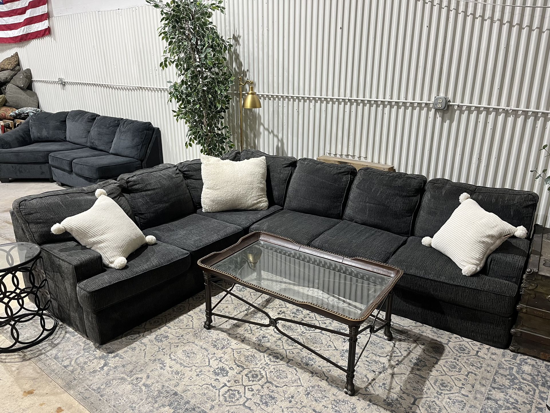 Corner Sectional Sofa Couch - L Shape - Dark Gray - Cleaned - Comfy - 2pcs - Delivery Available