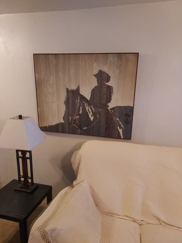 Large 33"×43" Canvas And Wood Painting 