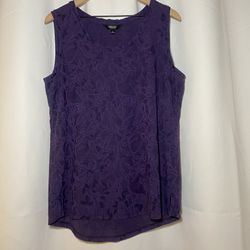 Simply Vera Vera Wang Floral Burnout Sleeveless Top Womens L Purple Eggplant EUC