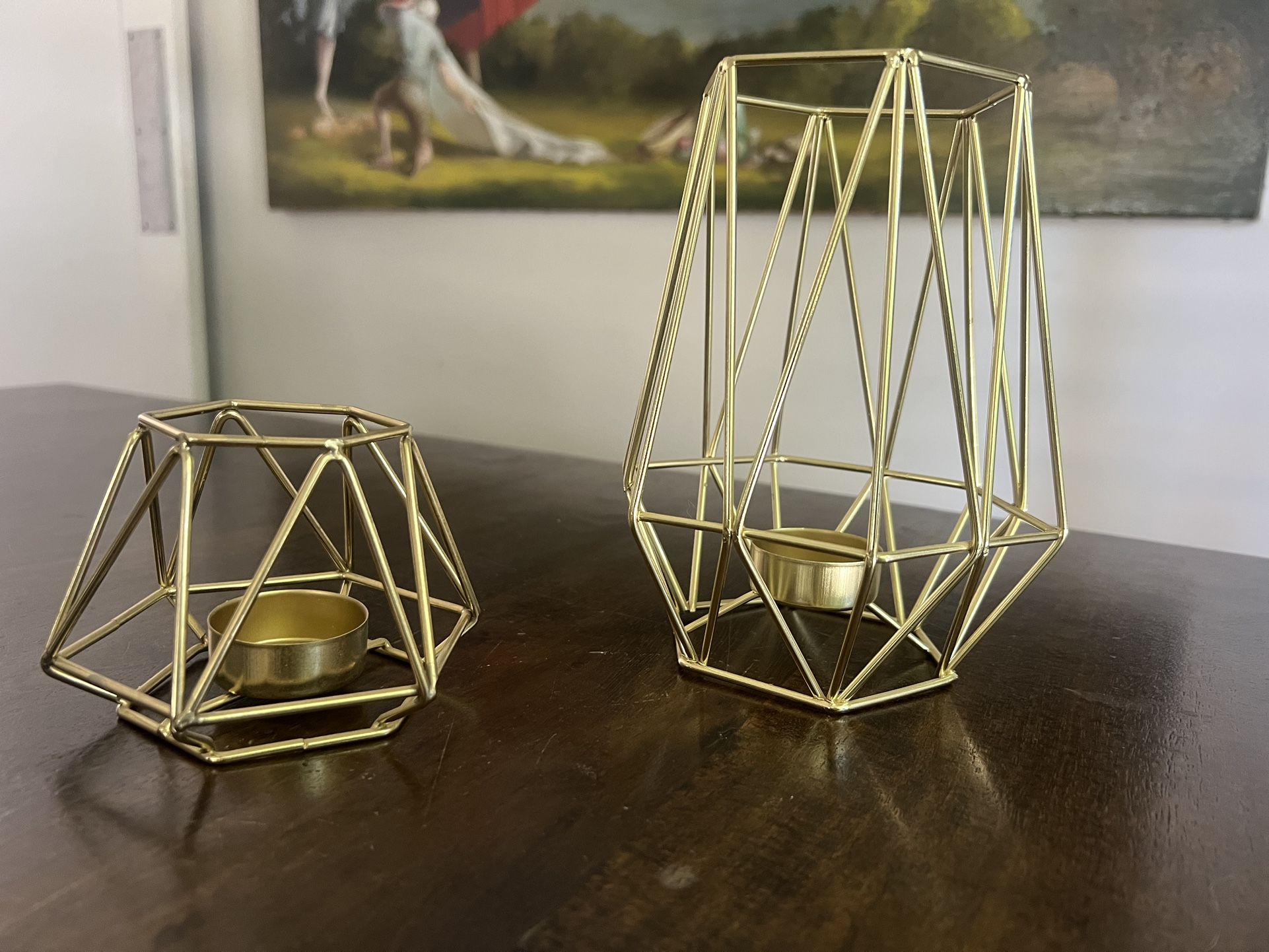2 Gold Geometric Tea Light Candle Holders