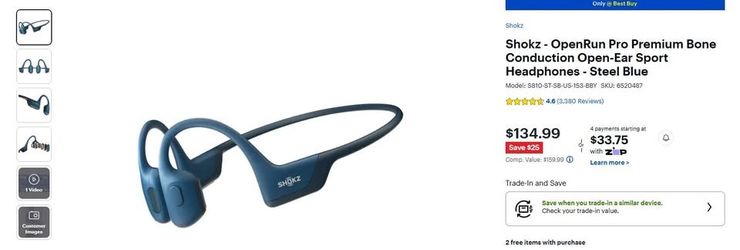Shokz - OpenRun Pro Premium Bone Conduction Open-Ear Sport Headphones - Steel Blue   
