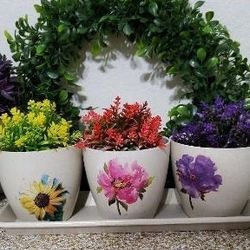 4 Piece Flower Pots And Tray Set