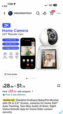 2K Smart Home Camera with 2.8" Screen & Video Call