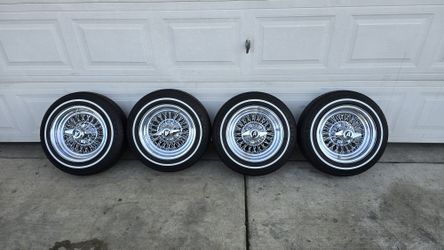 14 Inch Wire Spoke Wheels & New Whitewall Tires 5 Lug Uni Lug Fit Chevy 5x5 & 5x4.75 Ford Dodge 5x4.5 Toyota Tacoma Lowrider Mini Truck S10 Cadillac 