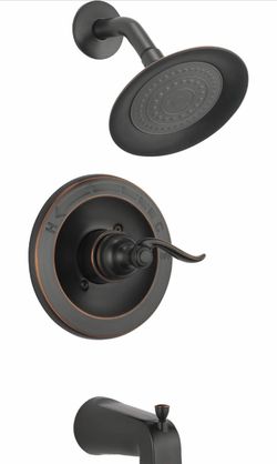 Delta Windemere 14 Series Bathtub and Shower Faucet Set, Oil Rubbed Bronze Shower Head and Handle Set, Valve Trim Kit, Oil Rubbed Bronze BT14496-OB (V