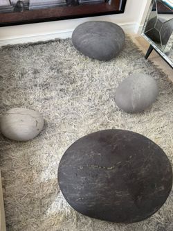 Sculptural Gray Wool Rock Poufs – Set of 4