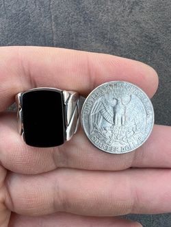 Real 925 Sterling Silver Natural Black Onyx Gemstone W. Miami Cuban Design Ring Size 11