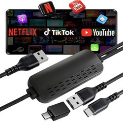 New-3-in-1 Wireless CarPlay Adapter with Video Streaming, Screen Mirroring & Fast Charging, Enables Net-Flix/YouTube/TikTok via Wired Connection, Plug