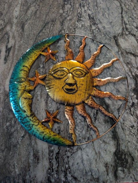 Metal Sun and Moon Wall Art