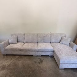 🎊BRAND NEW 🎊 Modern Oversized Sectional Sofa,L-Shaped Luxury Couch Set with 2 Free Pillows,5-seat Chenille Indoor Furniture with Chaise for Living R