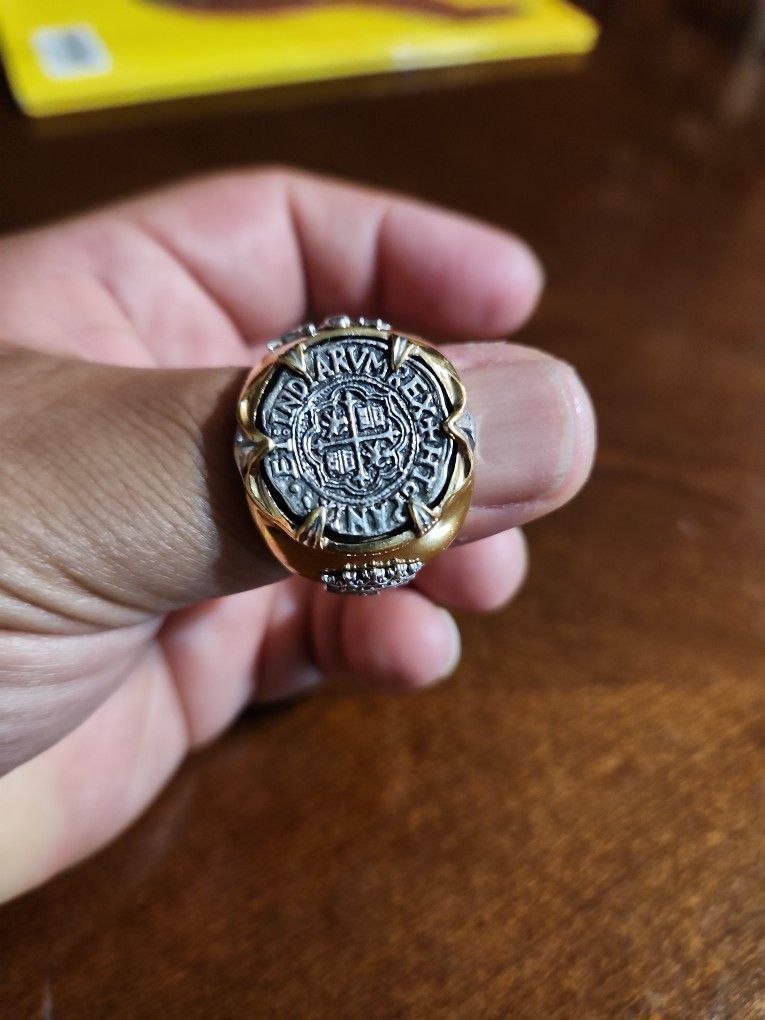 Men's Sao Jose 1622 Shipwreck Coin Ring Silver Spanish Reale GP Sz13.5 18g