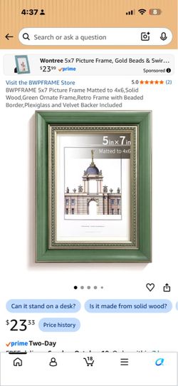 BWPFRAME 5x7 Green Ornate Picture Frame