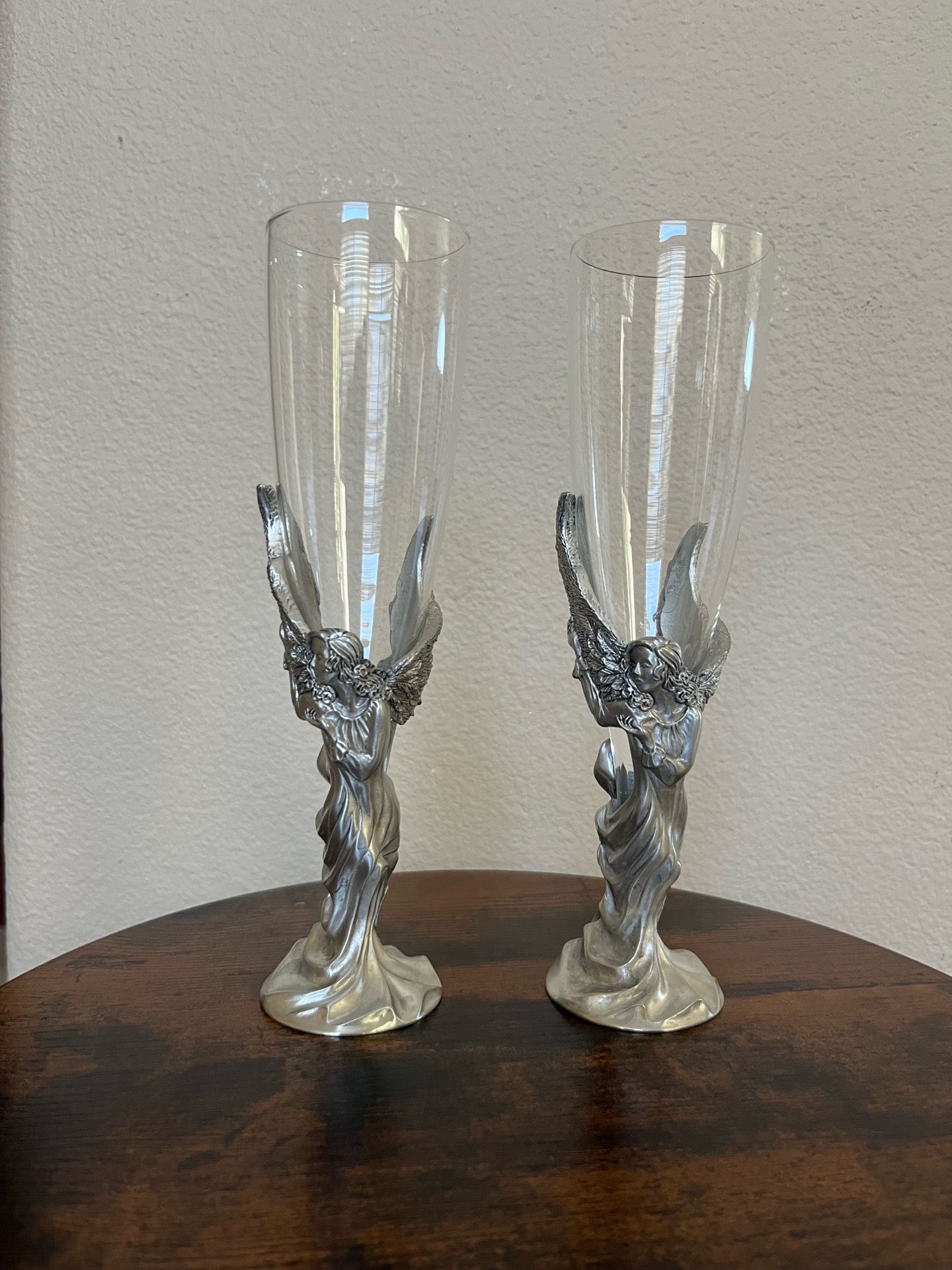 Vintage Seagull Pewter Angel Champagne Flutes