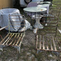 Two Vintage Wrought Iron Chairs With Grape Pattern 