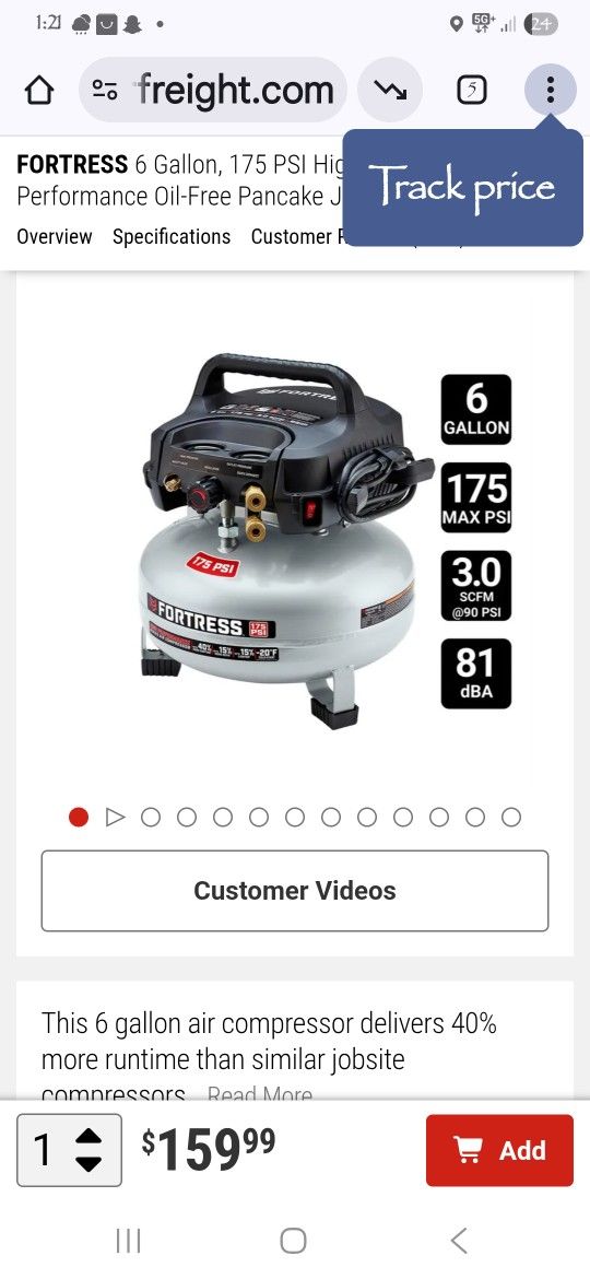 Brand New 6 Gal. Fortress Air Compressor