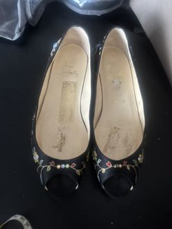 Christian Louboutin Floral Embroidered Flats red bottom shoes open toe Loafers 