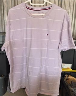 Tommy Hilfiger T-Shirt Lilac W/ White Stripes Adult Unisex Size Large A006