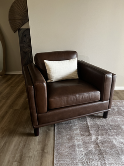 Brown Genuine Leather Accent Chair – Modern Armchair