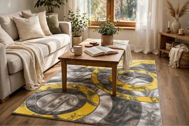 New 4x6 Area Rug - Yellow Swirl Circles