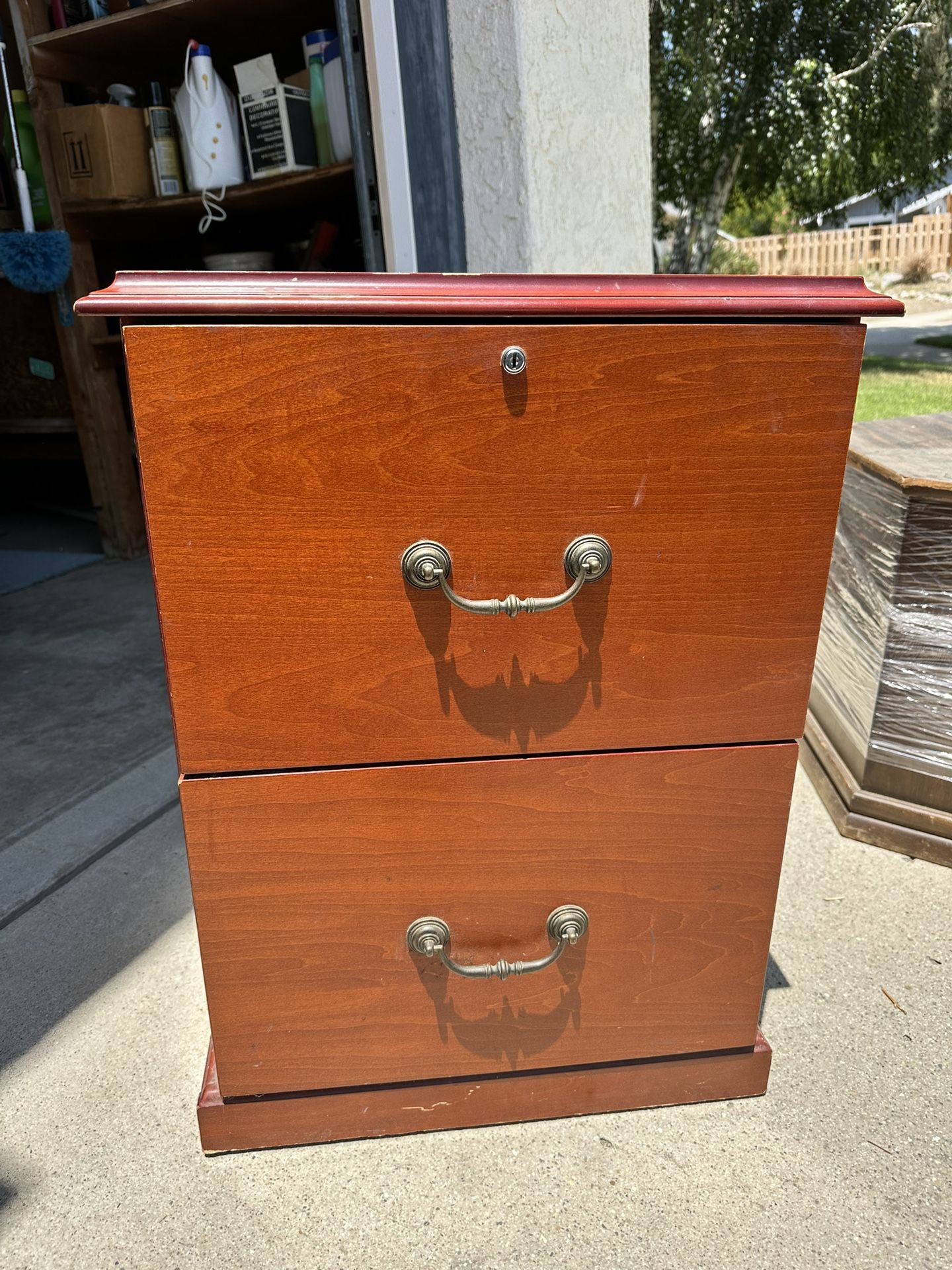 Solid Cherry Wood Filing Cabinet (2-Drawer, Lockable) – $50