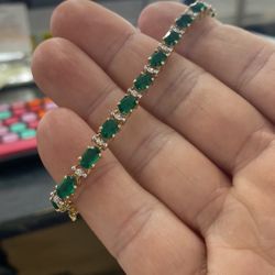 10k Gold Bracelet W/ Lab Emeralds
