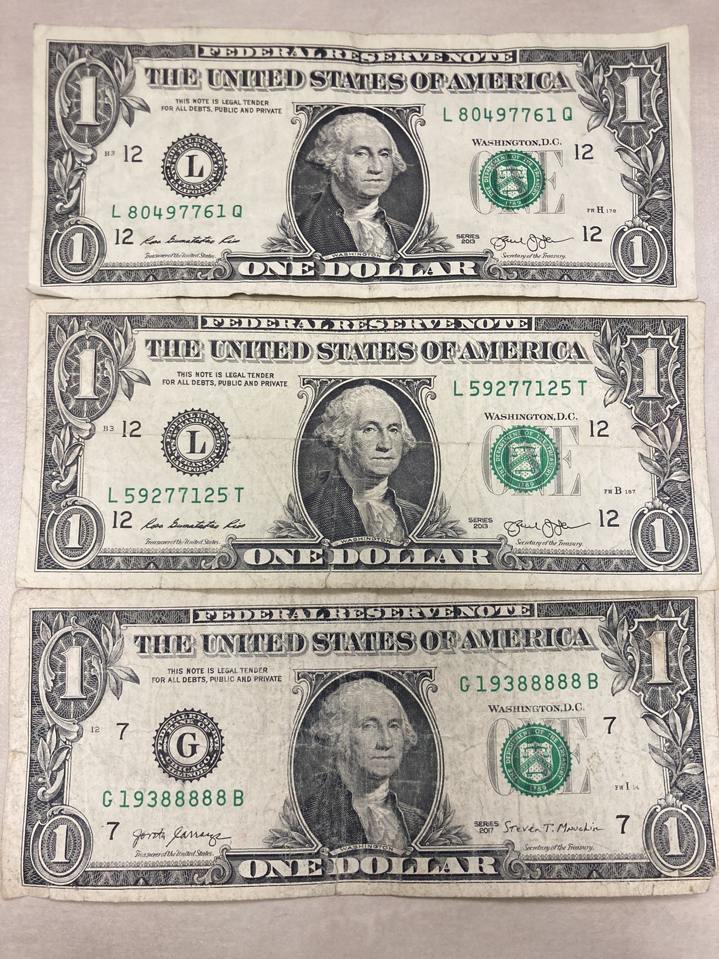 Unique One Dollar Bills Serial Numbers 