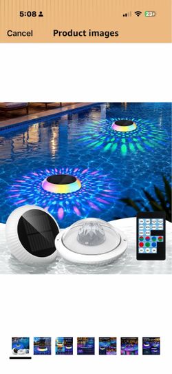 Solar Powered Floating Pool Lights with Rotating Motor – 7.6" Self-Spinning RGB Color-Changing Lights for Above Ground Pools. IP68 Waterproof. Perfect