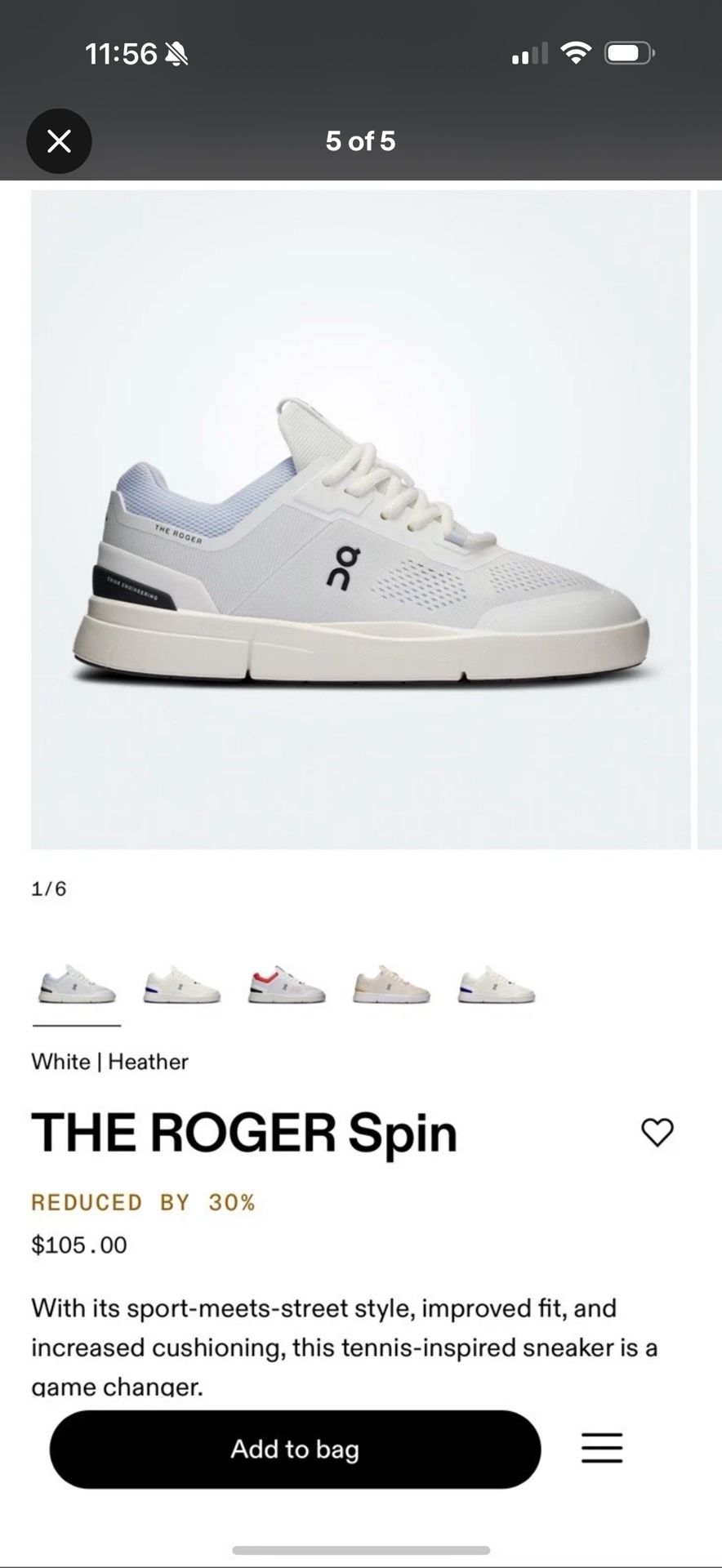 ON Running THE ROGER Spin Women’s Shoes – Size 10 – White/Heather