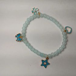 Light Blue Bow Beaded Charm Bracelet 