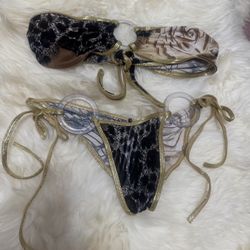 New small animal print bikini festival rave raver dance gold lingerie y2k boho  