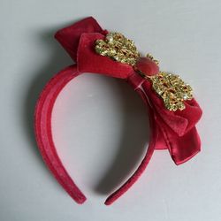 Red bow royal gold metal bow snow white headband from Disney parks, Apple 🍎 in center costume accessories or for Disneyland, new without tags