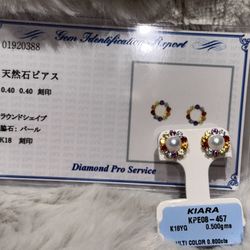 Akoya Pearl with Multi Color Diamonds From Japan 