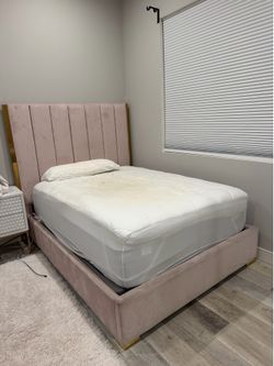 Full size velvet pink bed frame only